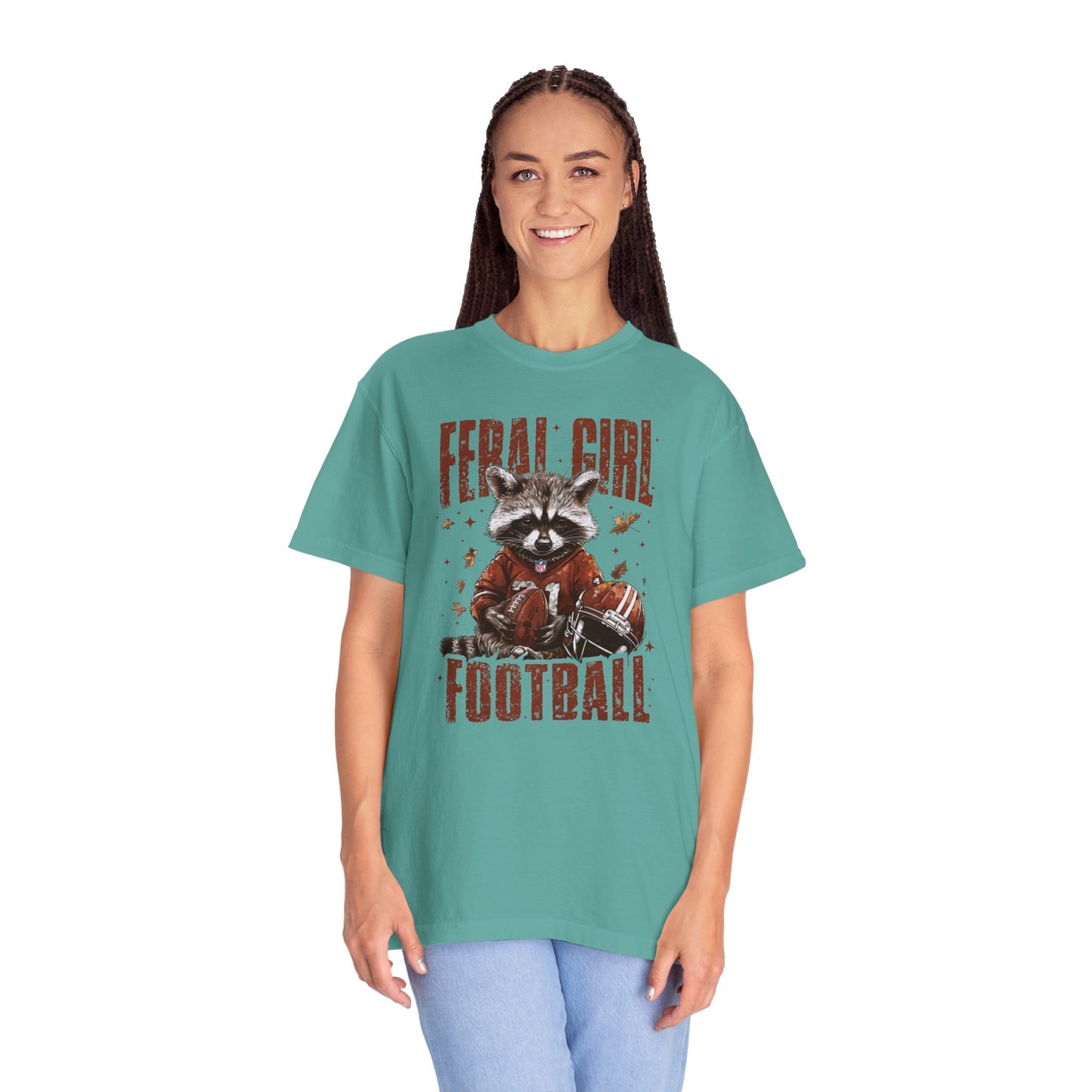 Feral Girl Football Shirt,Funny Raccoon Sports T-Shirt, Retro Fall Football Shirt