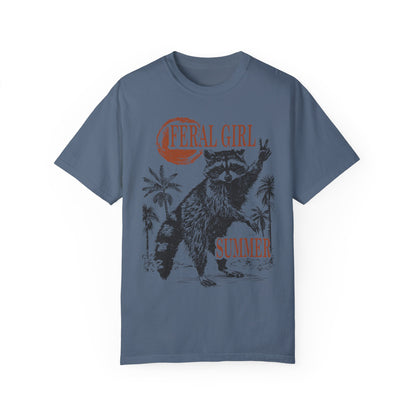 Feral Girl Summer Raccoon Shirt Blue Jean