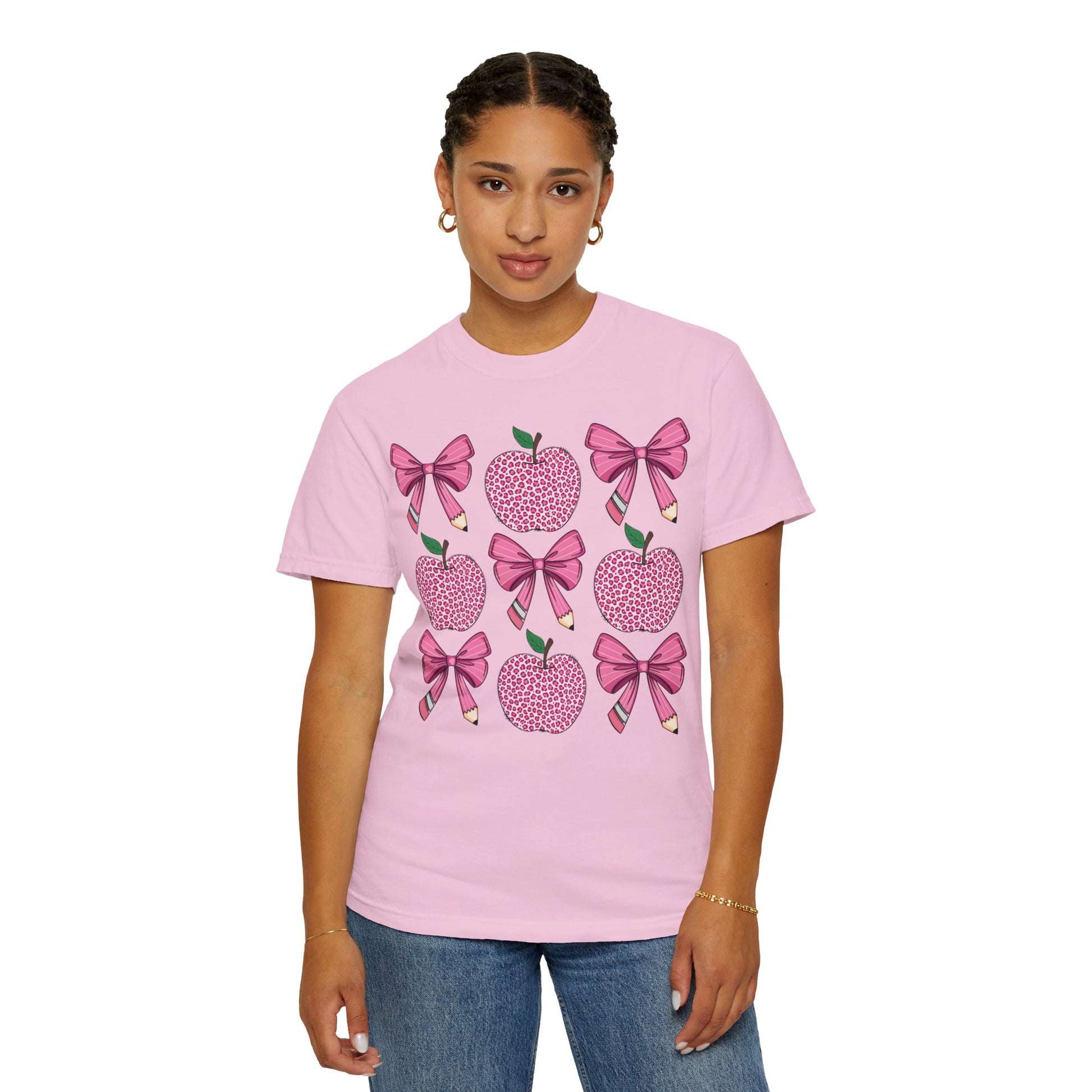 Teacher School Coquette Pink Apple Pencil Bow Shirt