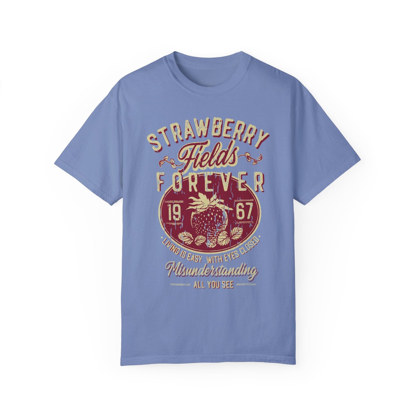 Old School Band Strawberry Fields Rock Band Tee Shirt Washed Denim