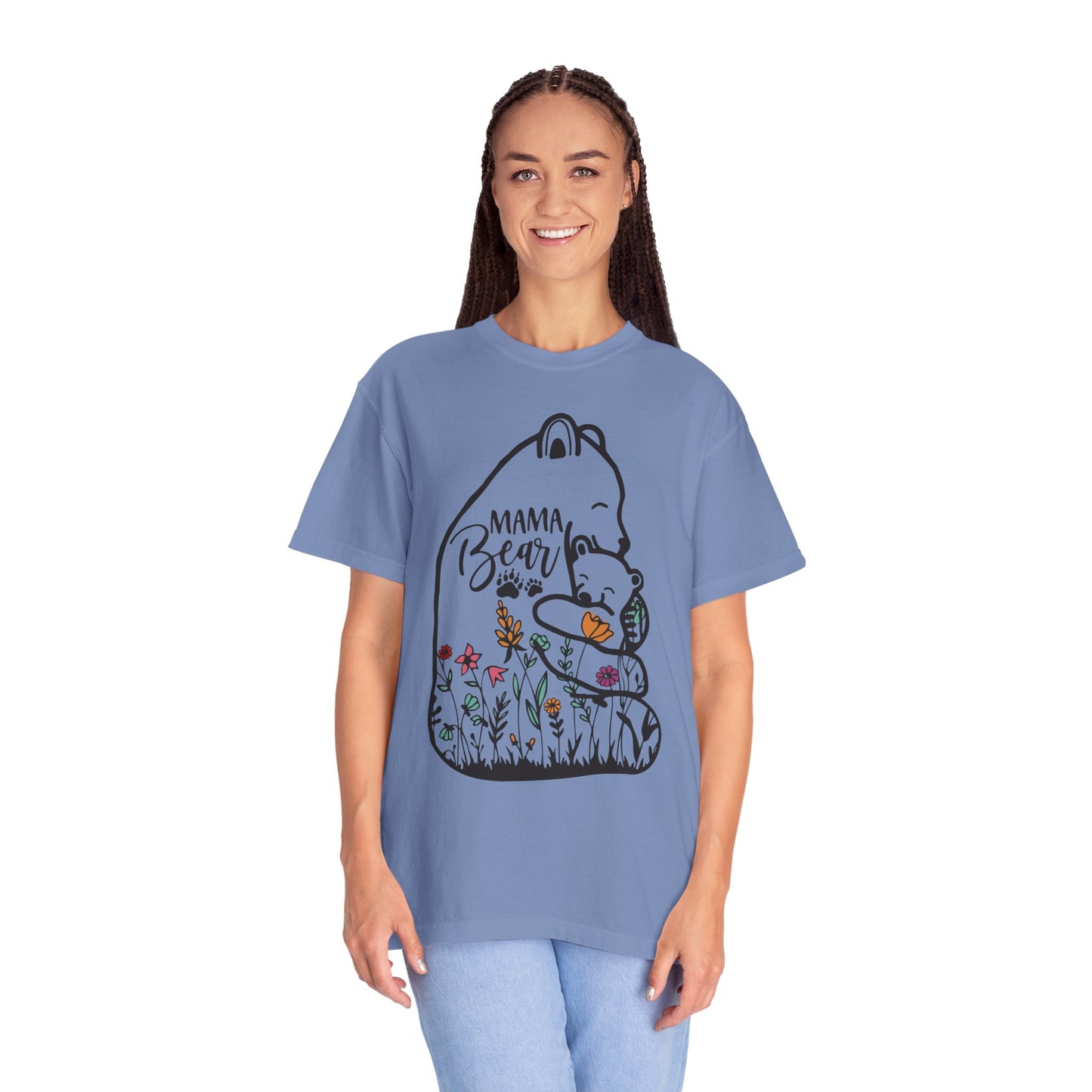 Mom Shirt - Cute Mama Bear and Baby with Wildflowers