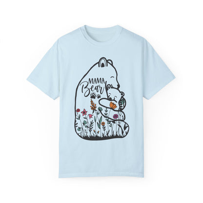 Mom Shirt - Cute Mama Bear and Baby with Wildflowers Chambray