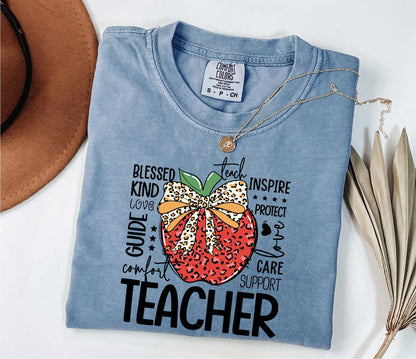 Apple Pencil Bow Teacher Shirt, Teacher Shirts