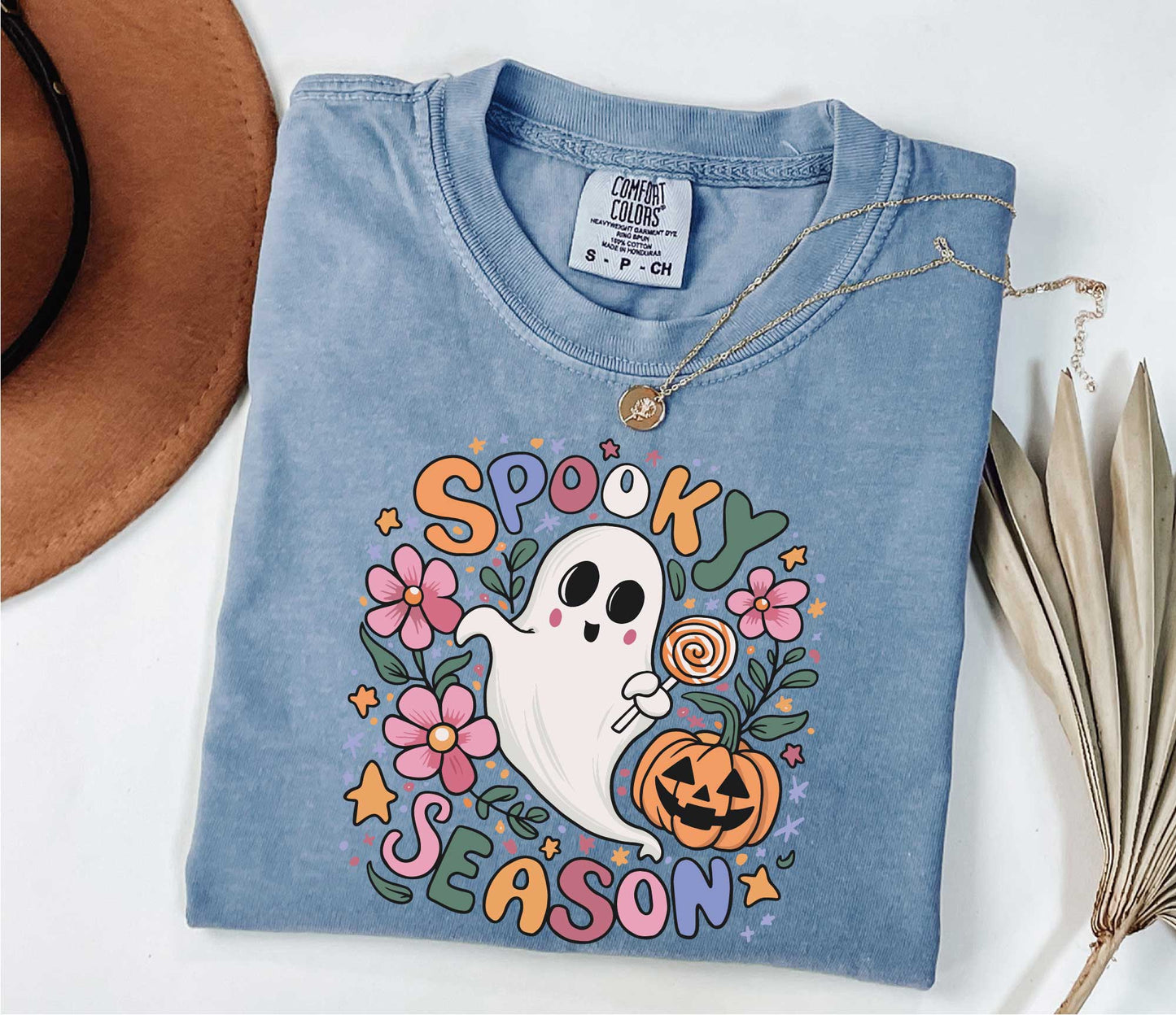 Halloween Floral Ghost Spooky Season Comfort Colors Shirt