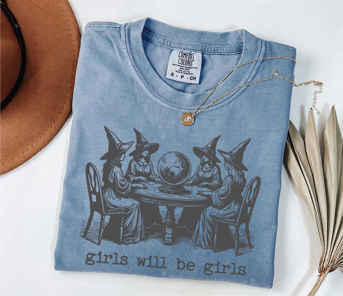 Comfort Colors Girls Will Be Girls Witch Shirt, Funny Halloween Shirt