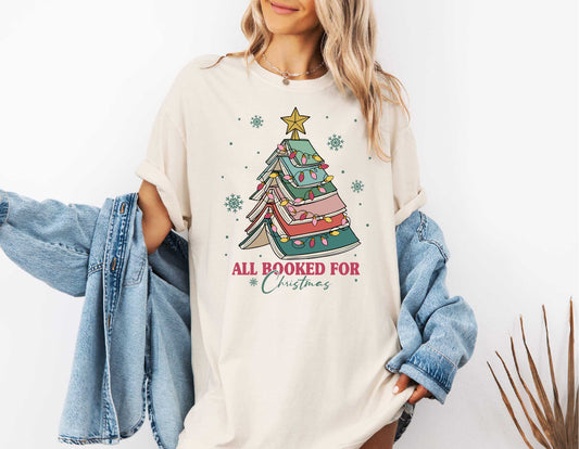 Christmas Tree Bookworm T-shirt-All Booked For Christmas Tree