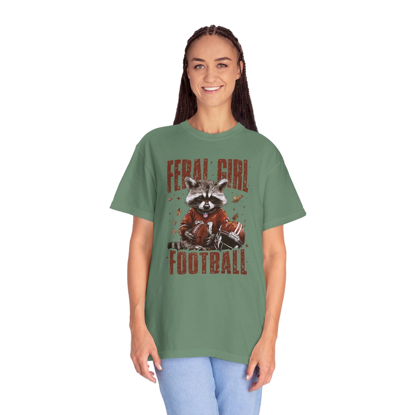 Feral Girl Football Shirt,Funny Raccoon Sports T-Shirt, Retro Fall Football Shirt