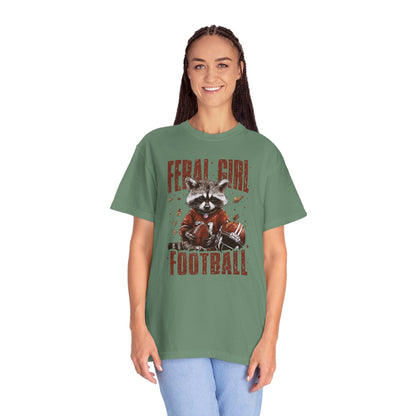 Feral Girl Football Shirt,Funny Raccoon Sports T-Shirt, Retro Fall Football Shirt