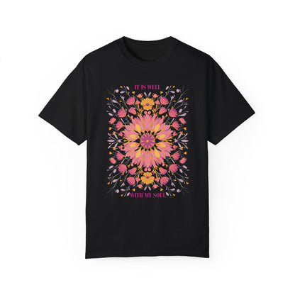 It is Well with My Soul Floral Shirt | Inspirational Christian Tee Black