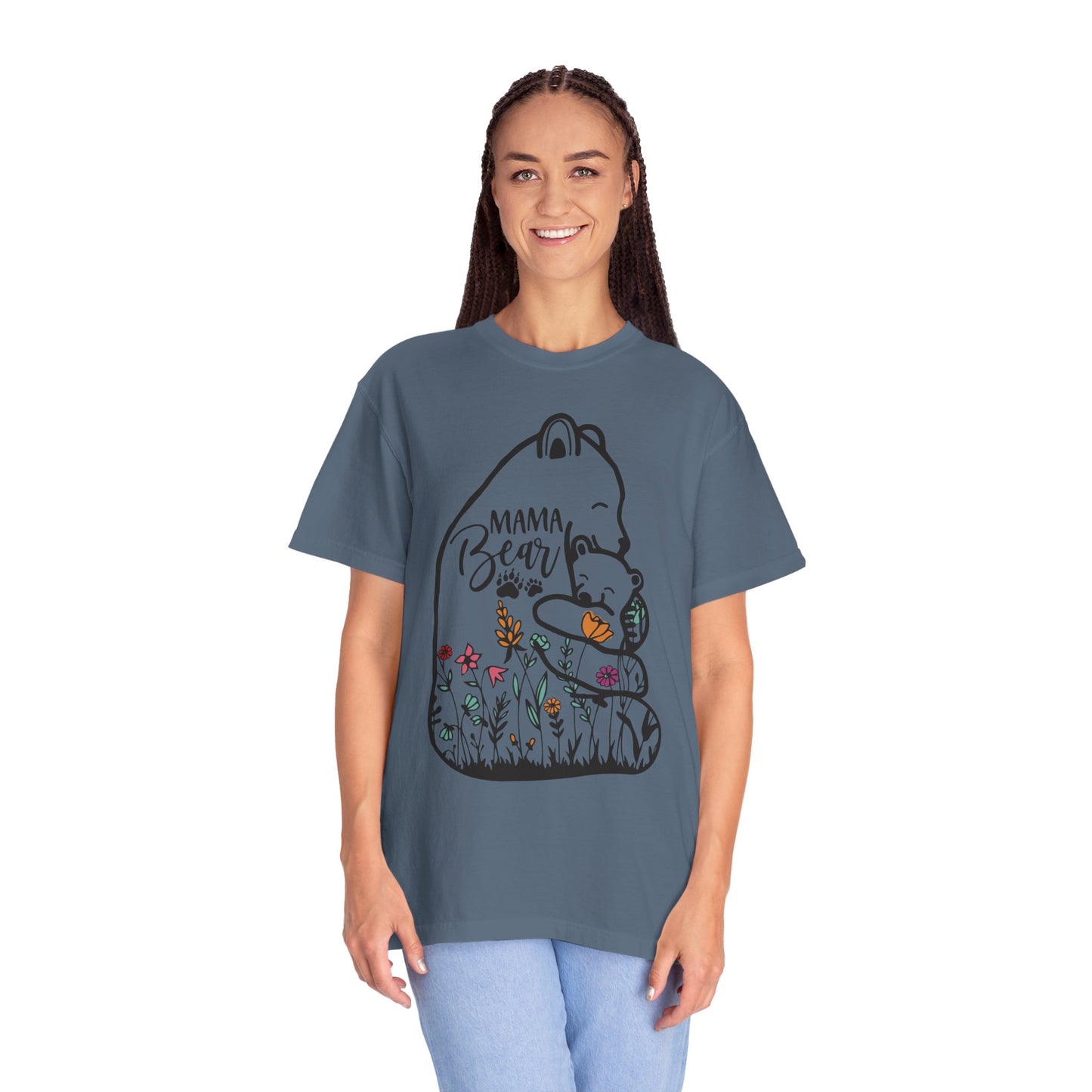 Mom Shirt - Cute Mama Bear and Baby with Wildflowers