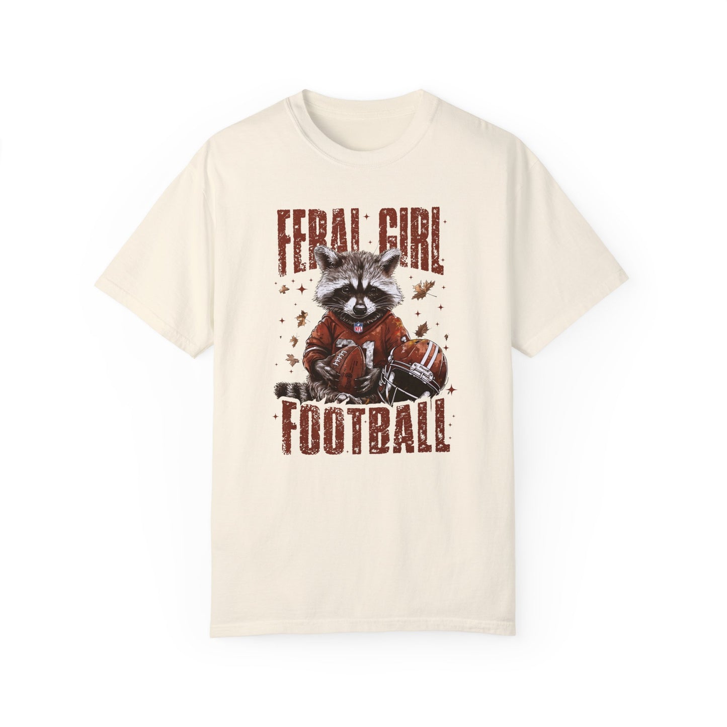 Feral Girl Football Shirt,Funny Raccoon Sports T-Shirt, Retro Fall Football Shirt Ivory