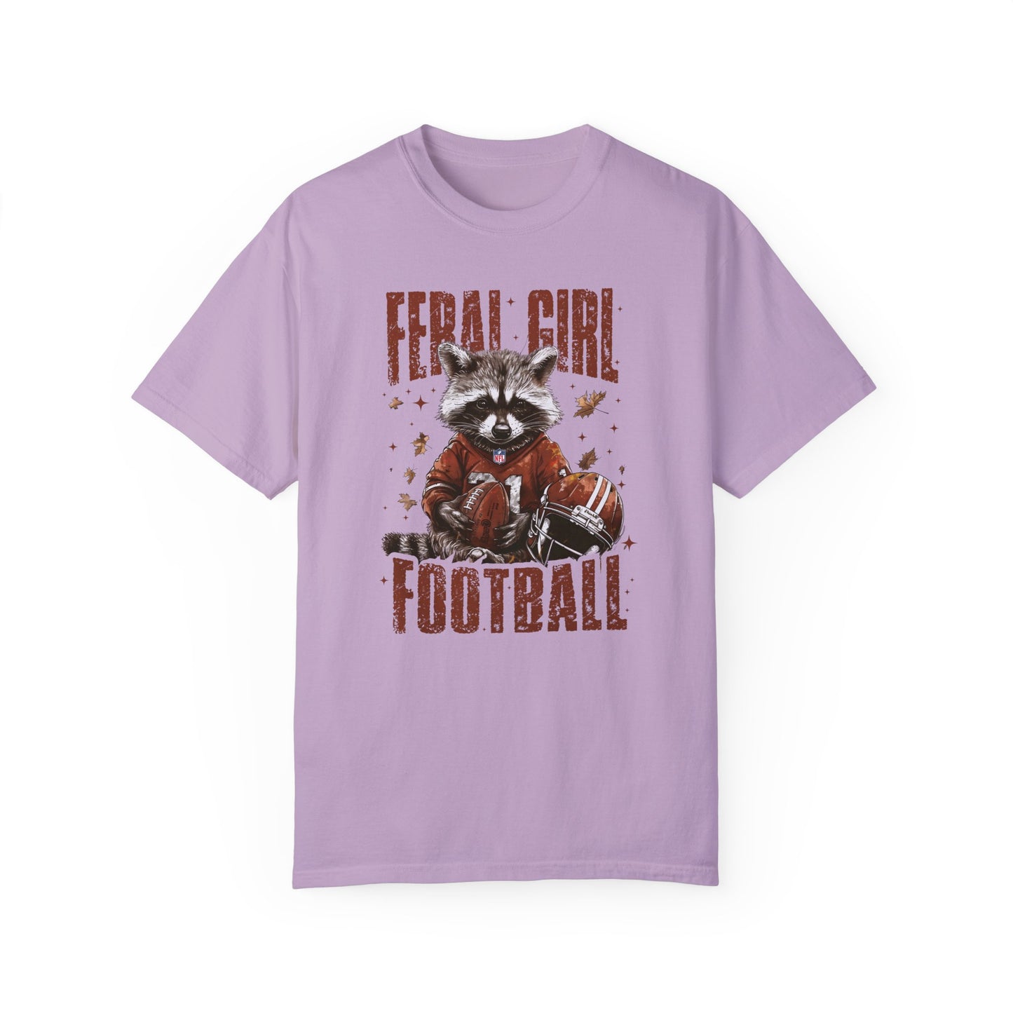 Feral Girl Football Shirt,Funny Raccoon Sports T-Shirt, Retro Fall Football Shirt Orchid