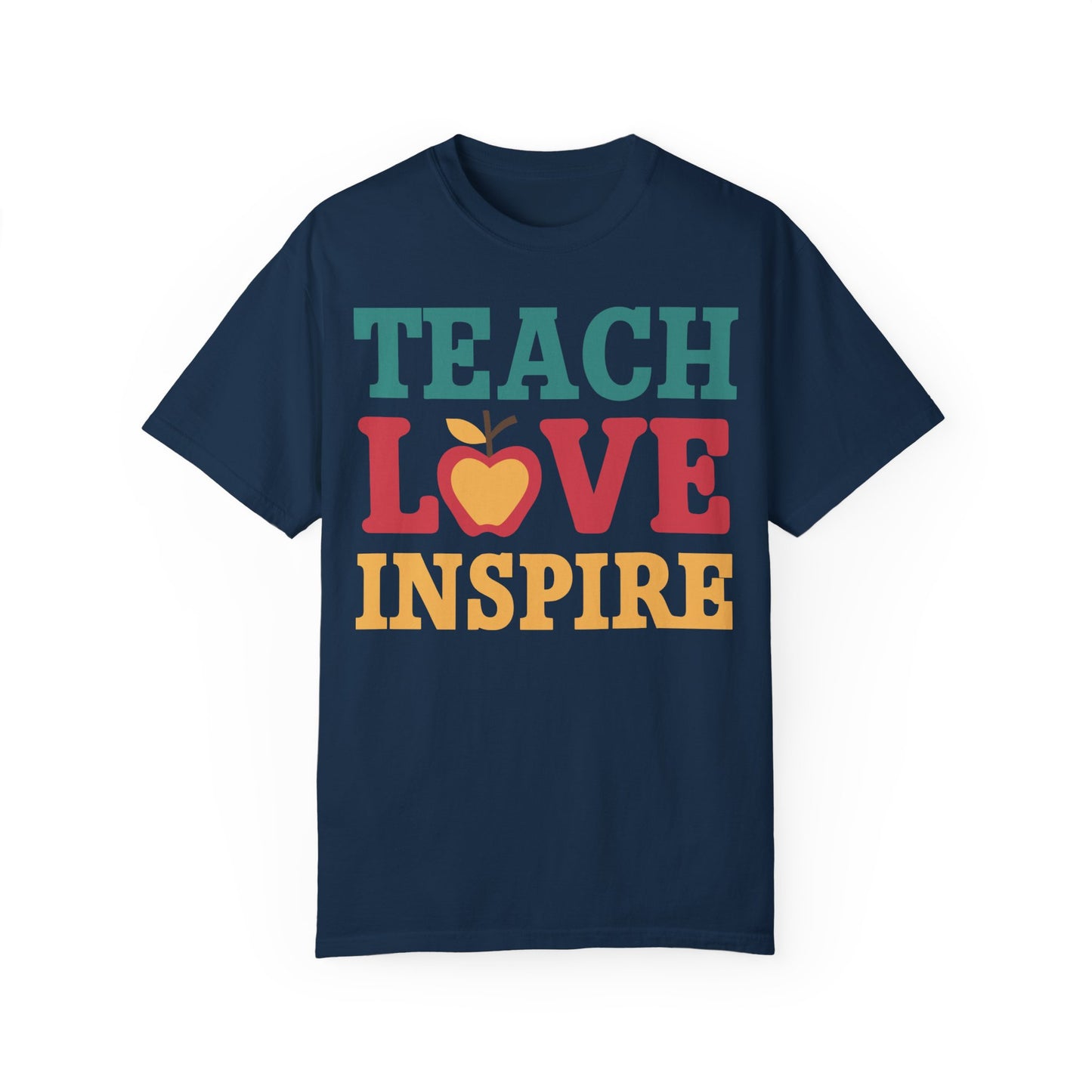 Retro Teach Love Inspire Apple Teacher Shirt | Vintage Educator Apparel True Navy