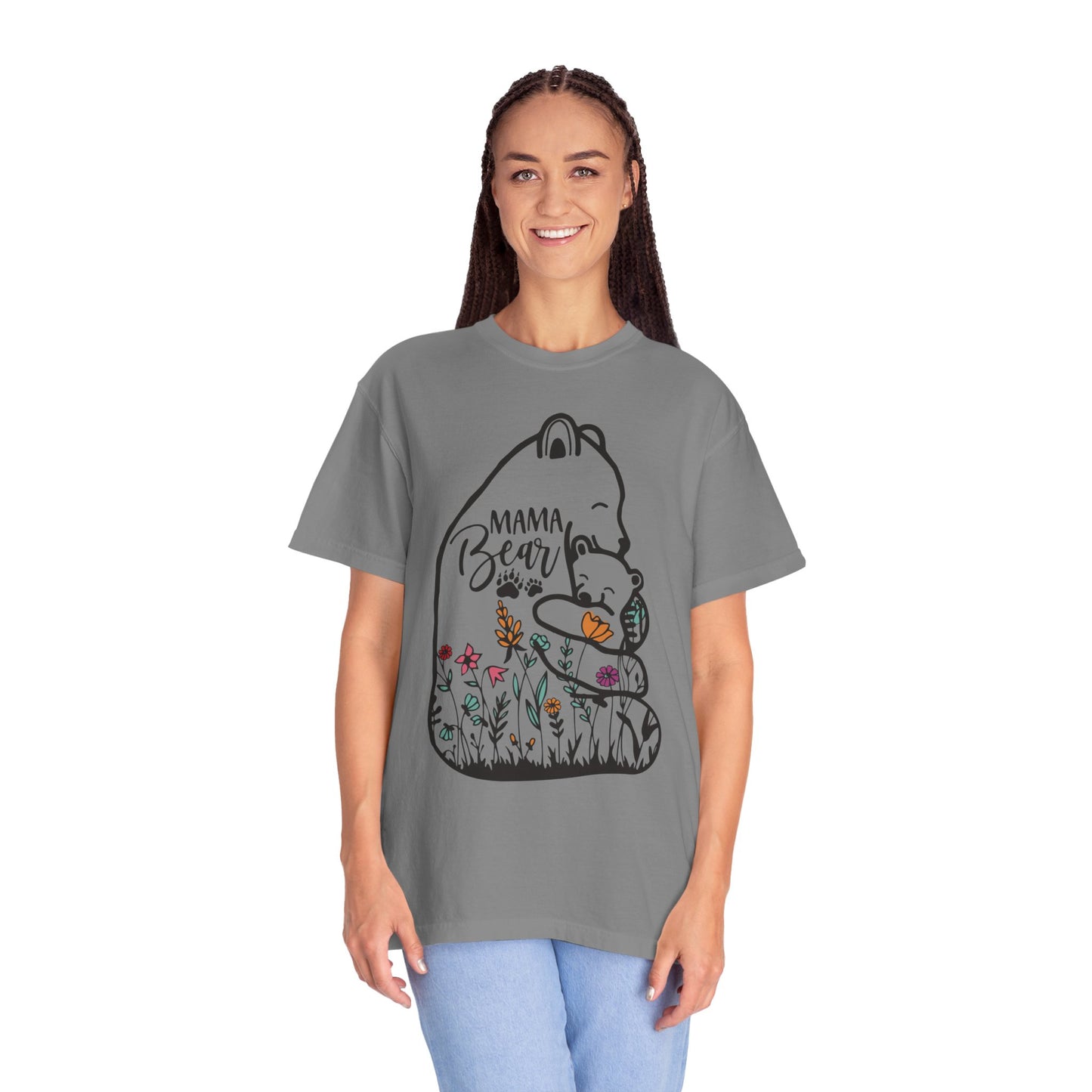 Mom Shirt - Cute Mama Bear and Baby with Wildflowers