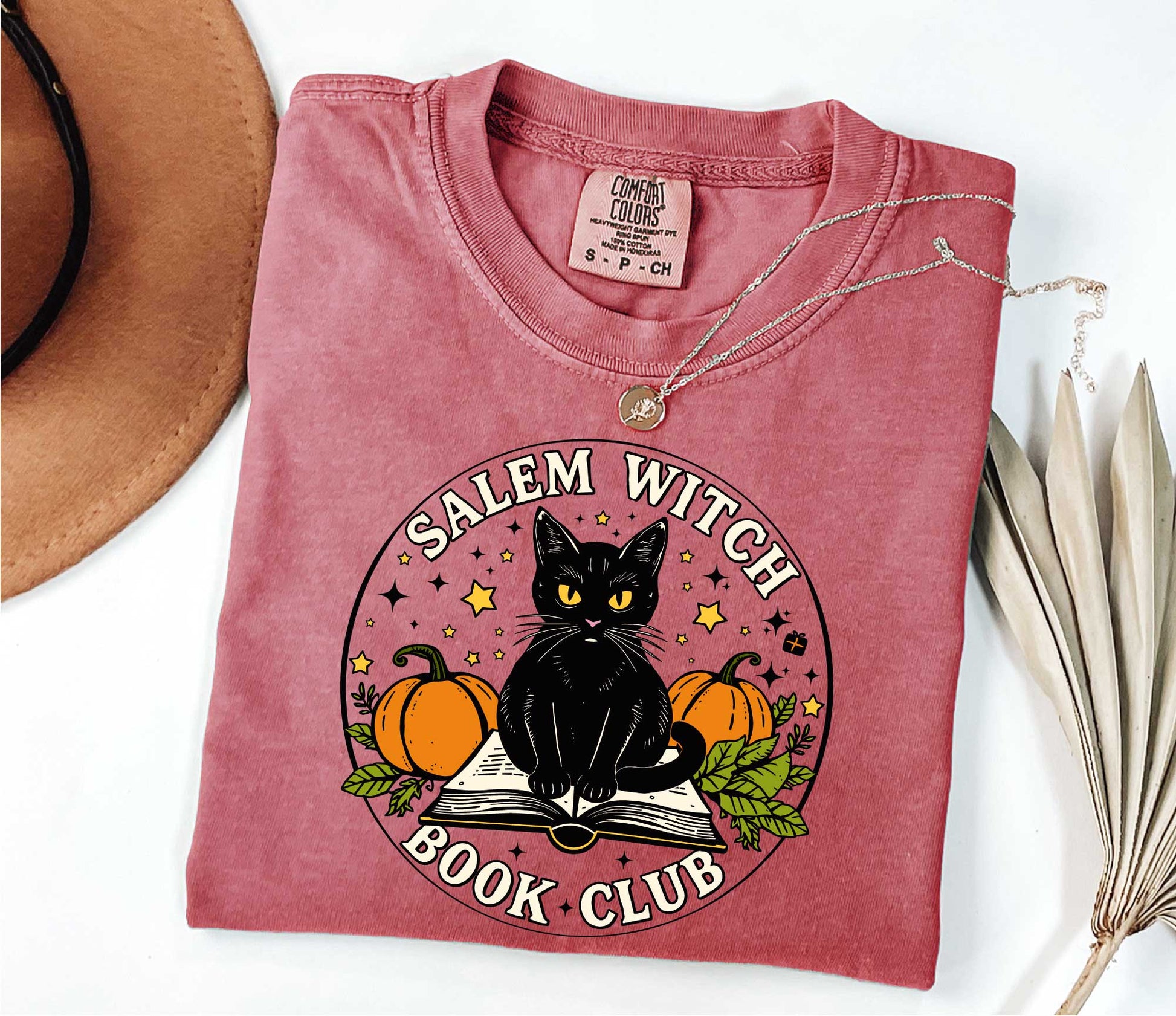 Comfort Colors Salem Witch Book Club, Black cat t-shirt