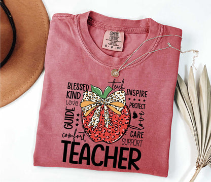 Apple Pencil Bow Teacher Shirt, Teacher Shirts