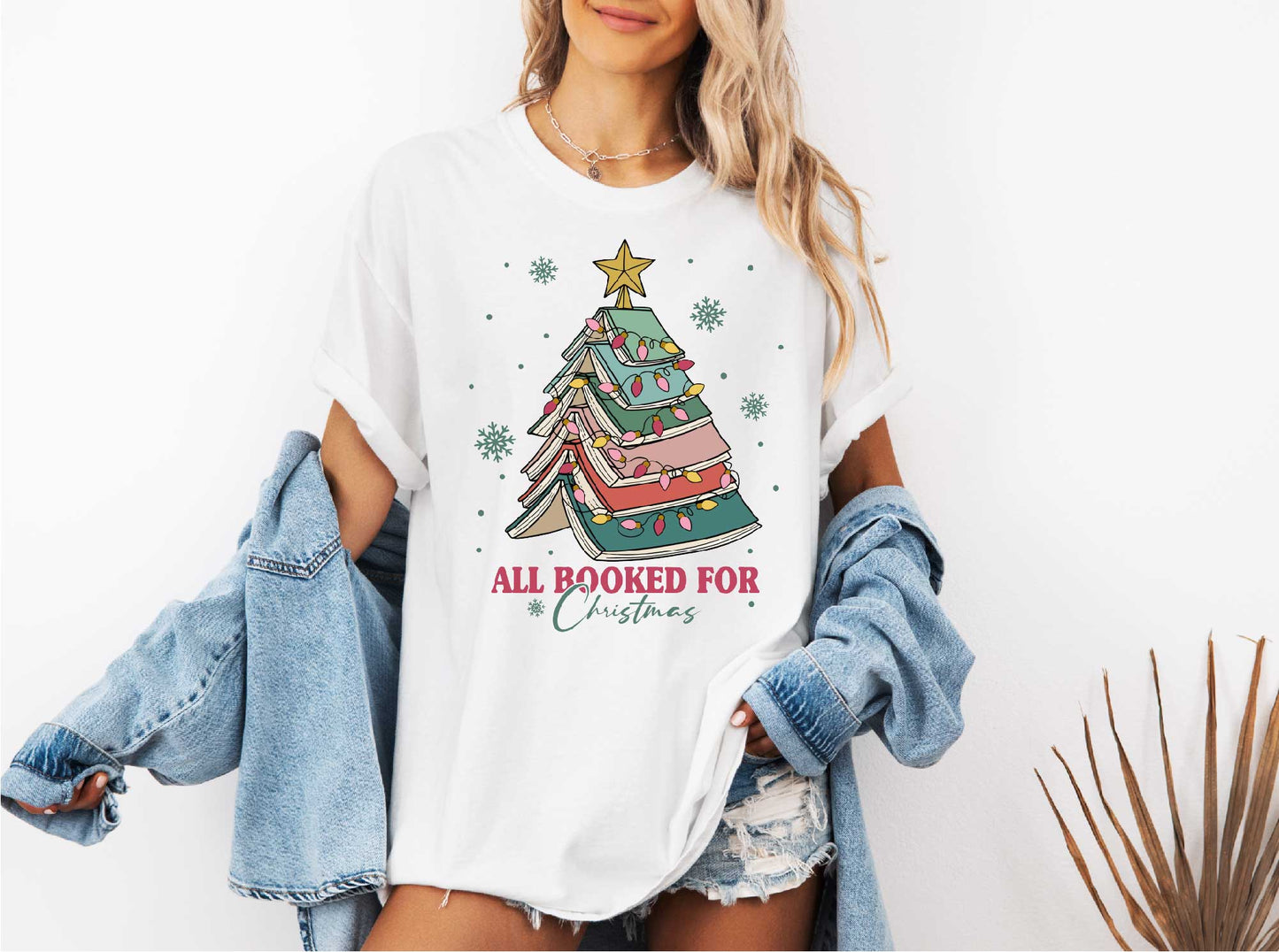 Christmas Tree Bookworm T-shirt-All Booked For Christmas Tree