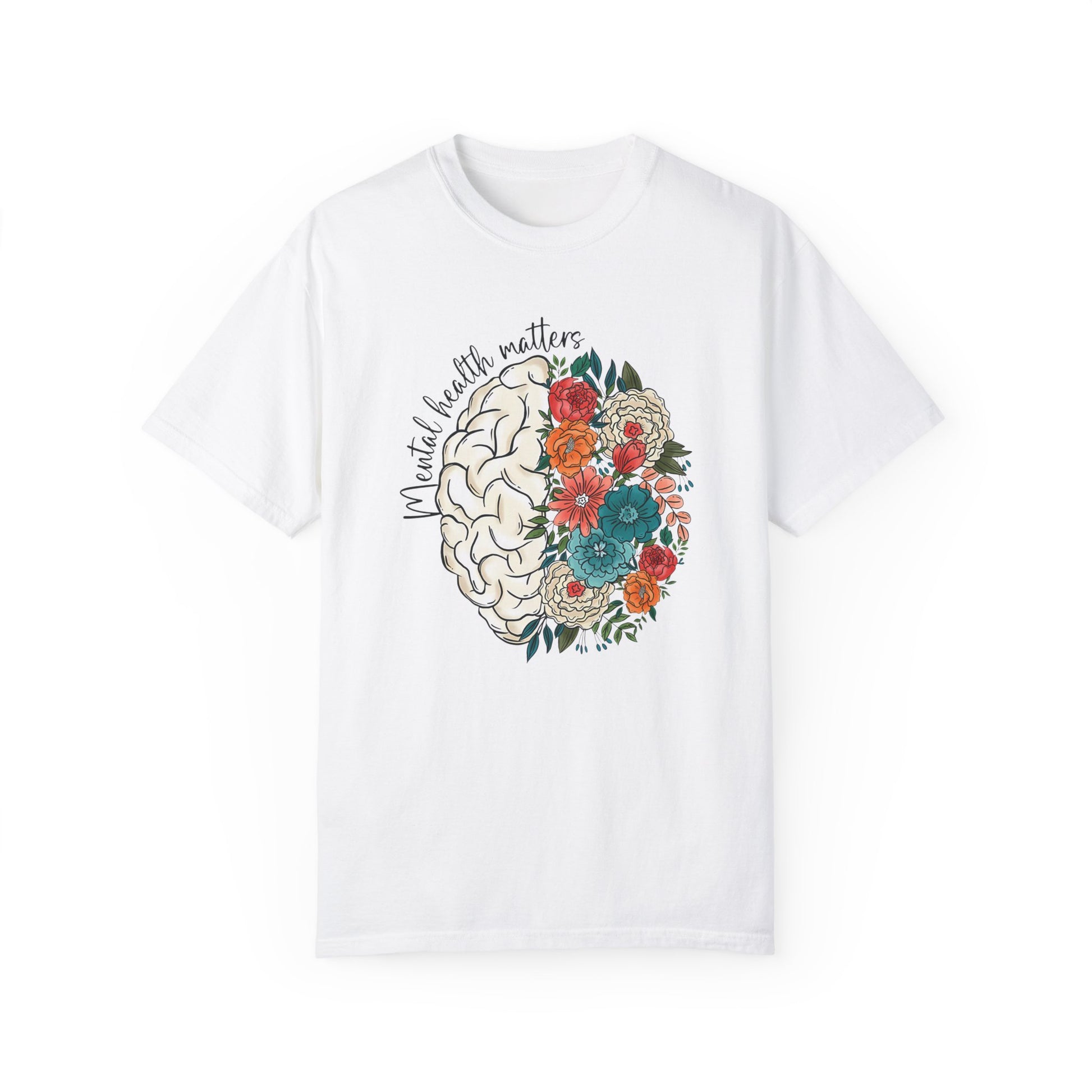 Mental health matters t-shirt - Floral brain shirt White