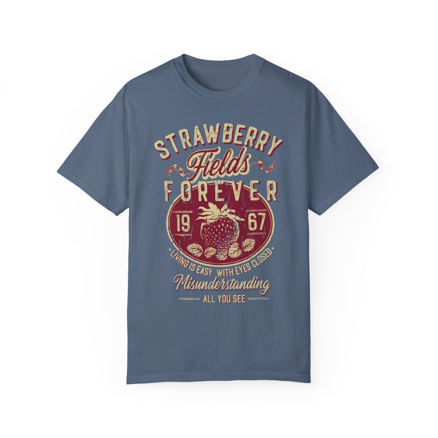 Old School Band Strawberry Fields Rock Band Tee Shirt Blue Jean