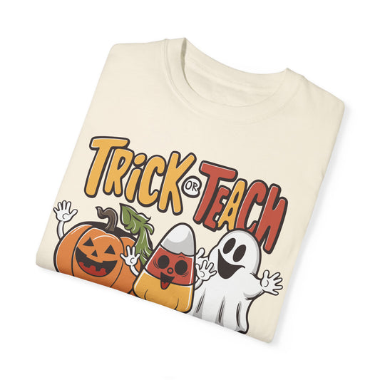 Retro Teacher Comfort Colors Halloween Shirt Trick or Teach Ivory