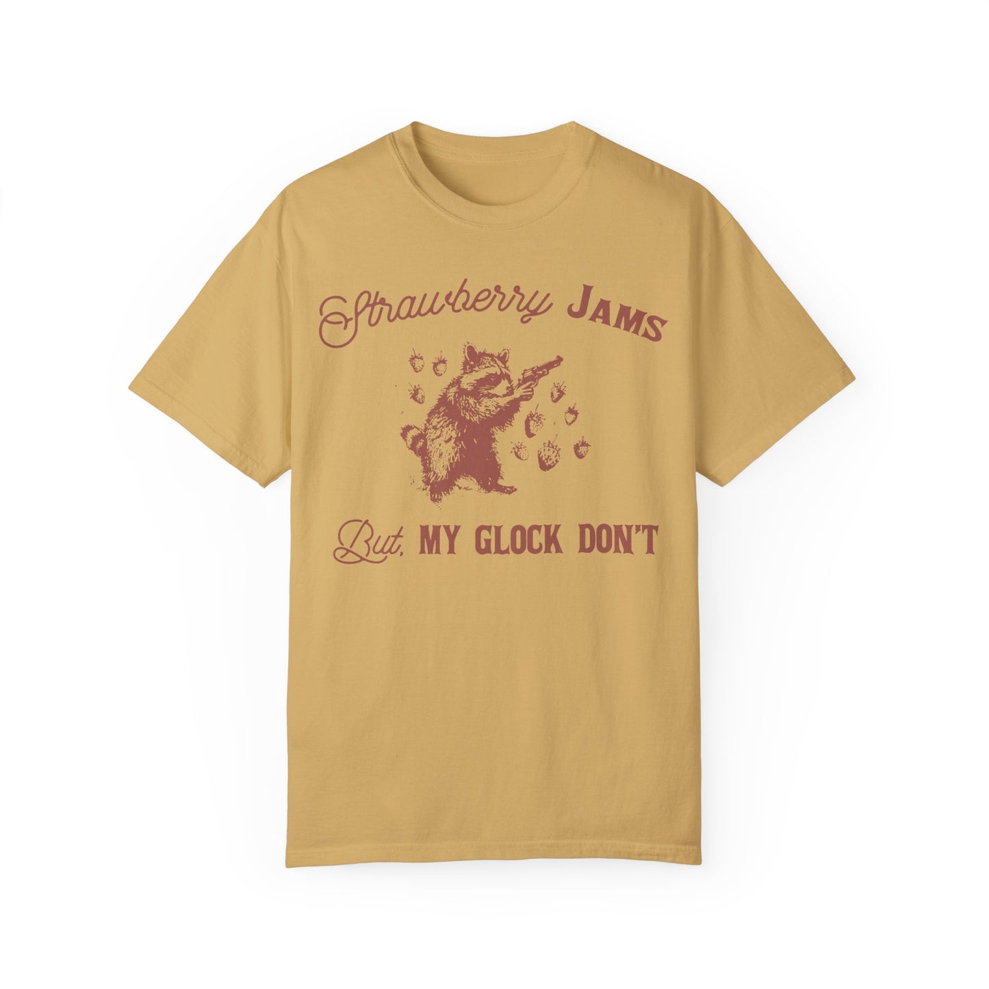 Strawberry Jam But My Glock Don't Funny Meme Shirt | Humorous Graphic Tee Mustard