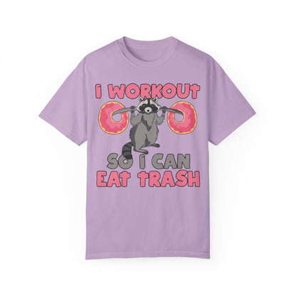 I Workout So I Can Eat Trash Funny Raccoons Vintage T-shirts Orchid