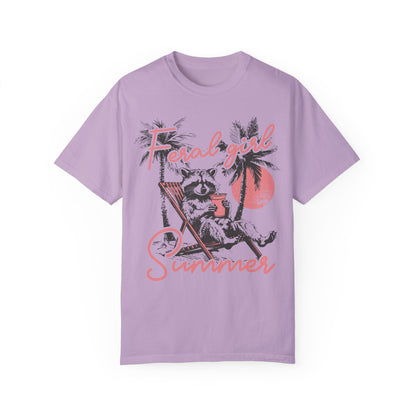 Feral Girl Summer Raccoon Shirt - Funny Meme Tee Orchid