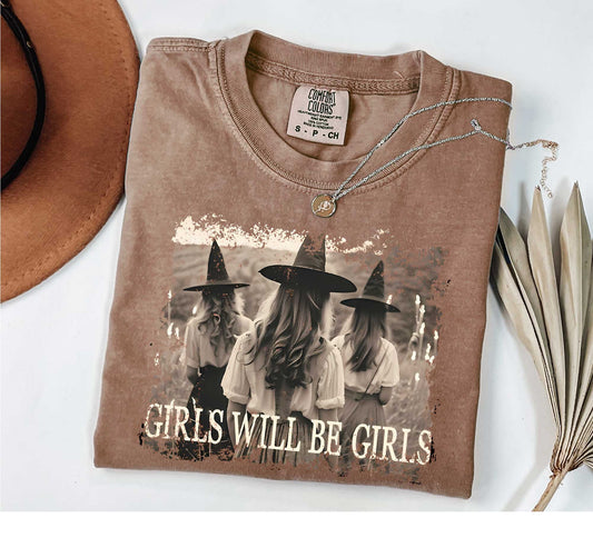 Comfort Colors Girls Will Be Girls Witch Shirt, Funny Witch Shirt