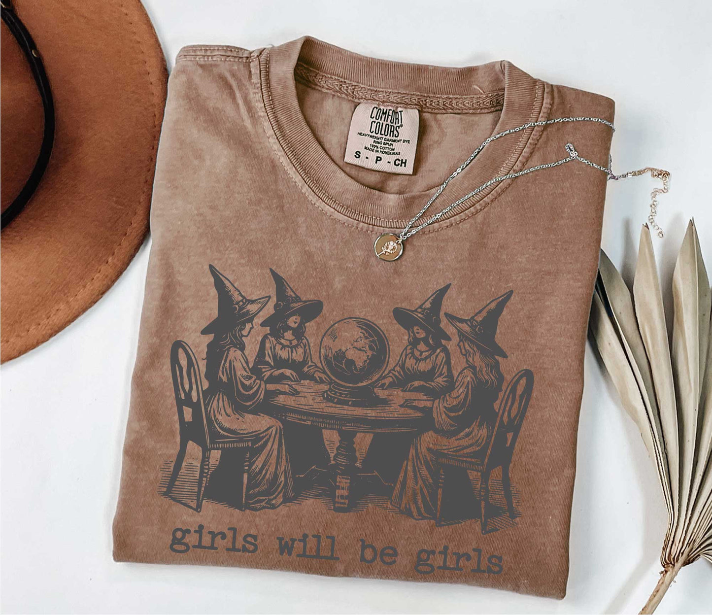 Comfort Colors Girls Will Be Girls Witch Shirt, Funny Halloween Shirt