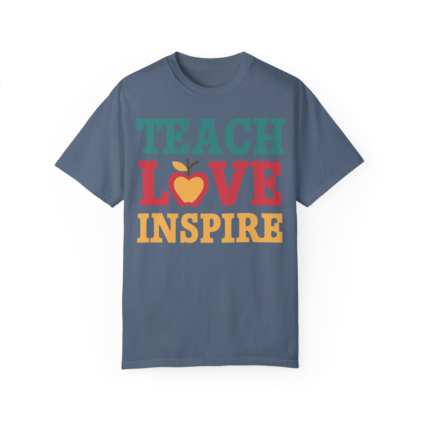 Retro Teach Love Inspire Apple Teacher Shirt | Vintage Educator Apparel Blue Jean