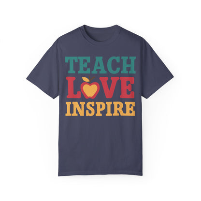 Retro Teach Love Inspire Apple Teacher Shirt | Vintage Educator Apparel Denim