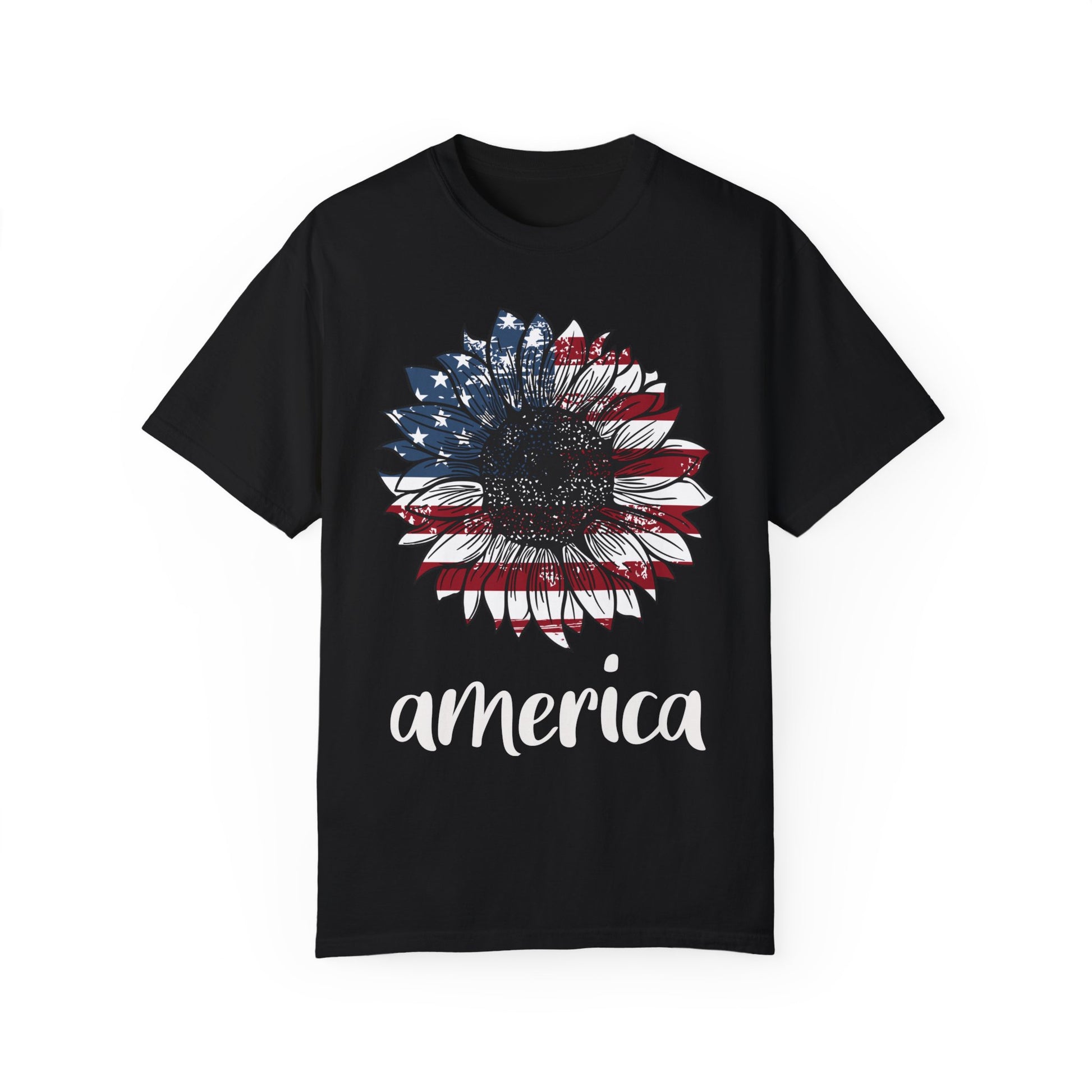 America Sunflower Shirt - USA Flag Flower T Shirt Black