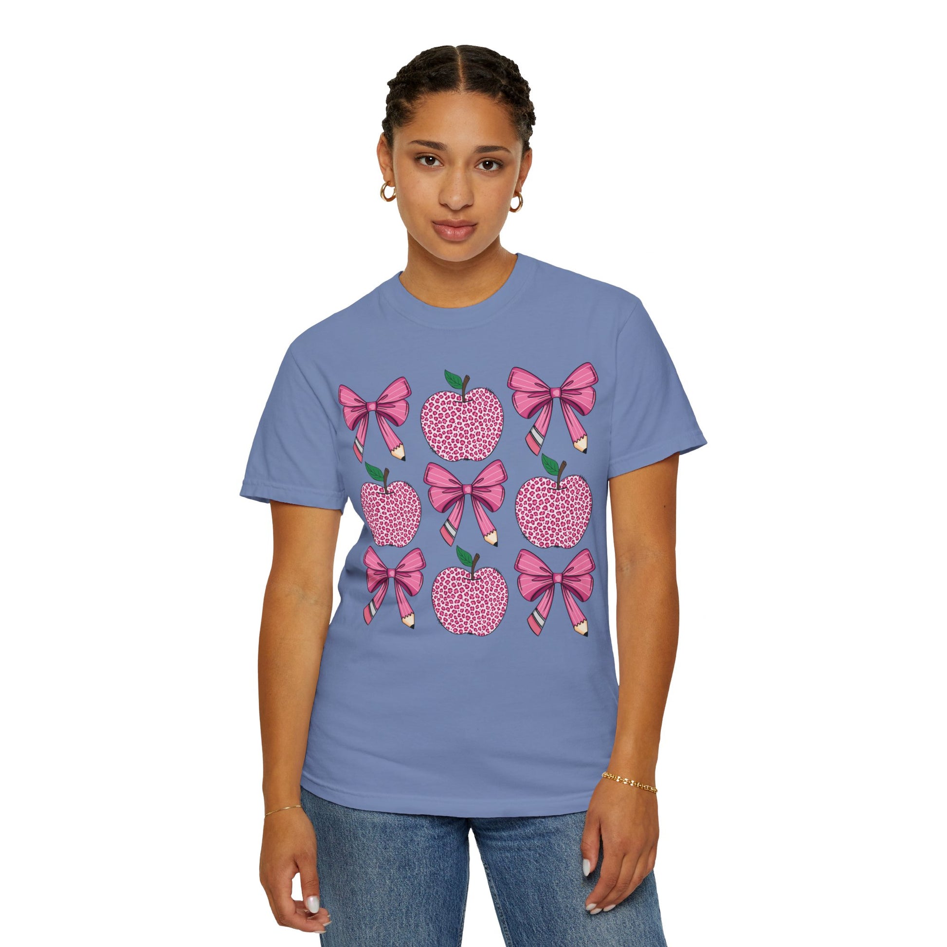 Teacher School Coquette Pink Apple Pencil Bow Shirt