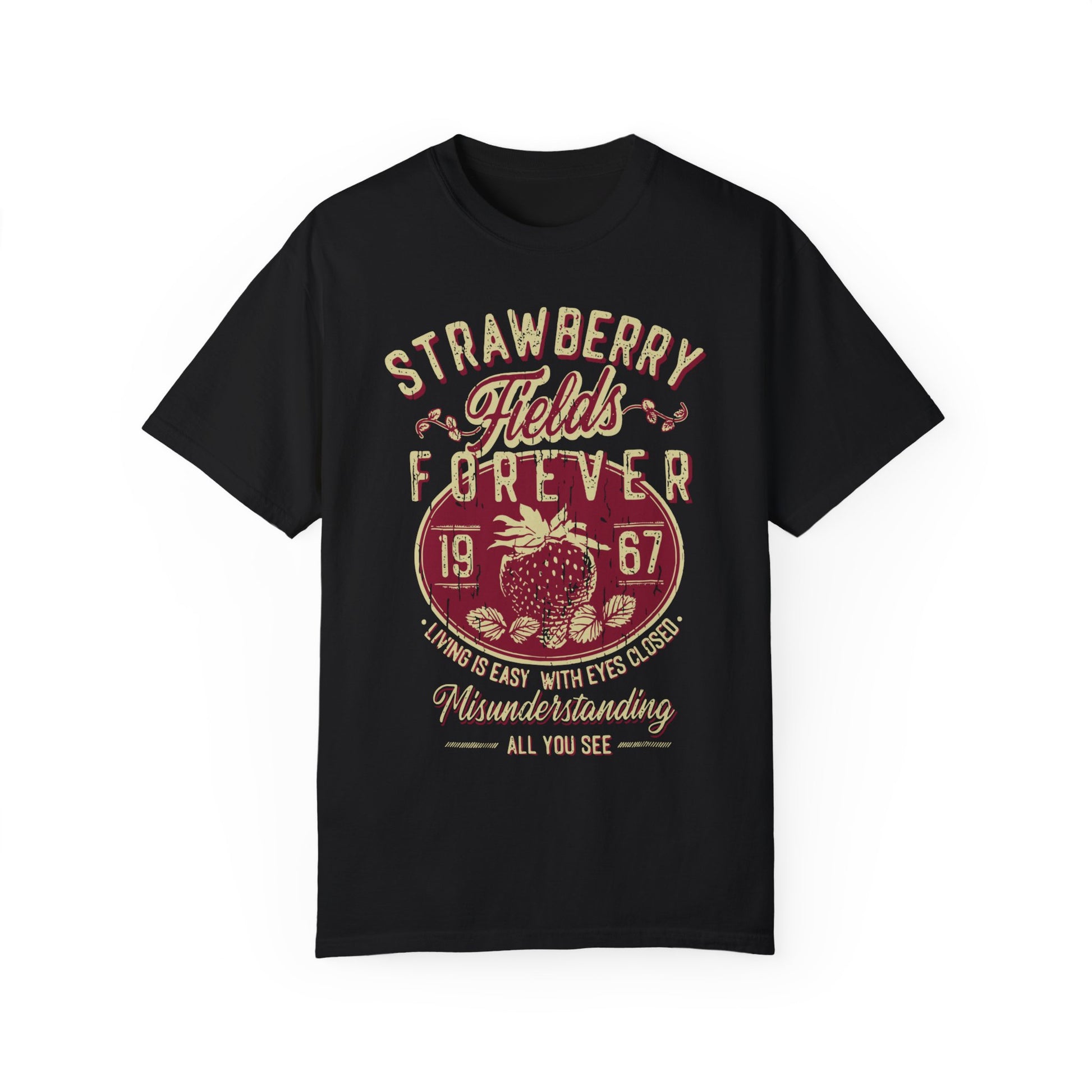 Old School Band Strawberry Fields Rock Band Tee Shirt Black