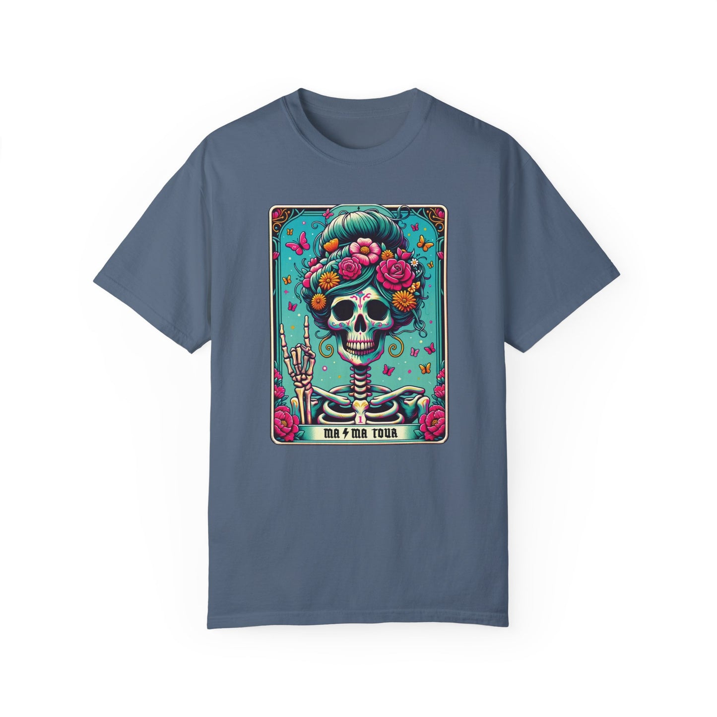 Floral Mama Tour Skeleton Tarot Card Shirt Blue Jean