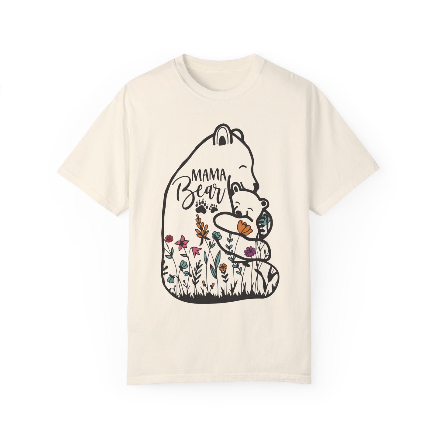 Mom Shirt - Cute Mama Bear and Baby with Wildflowers Ivory