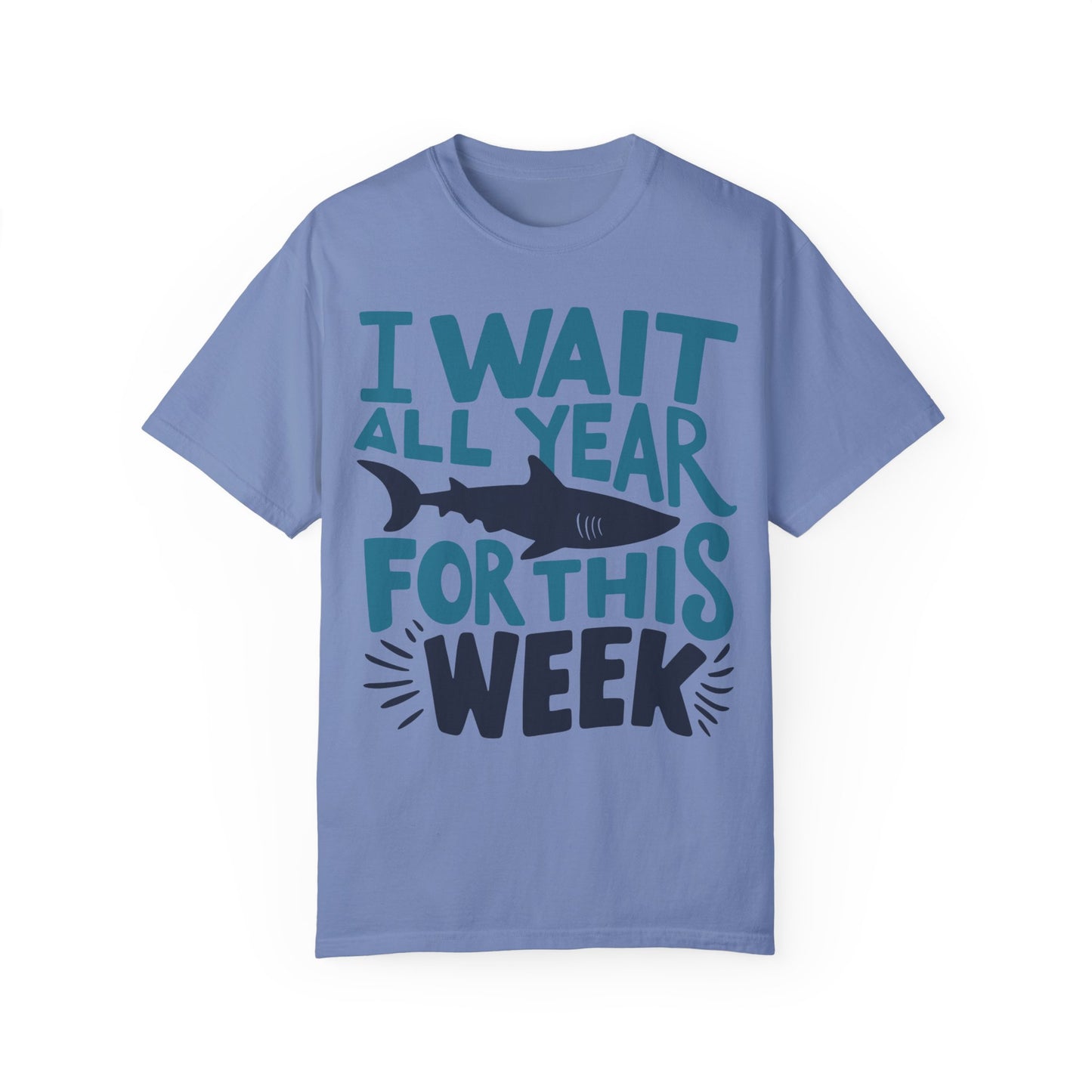 I Wait All Year For This Week Funny Shark Shirt Washed Denim