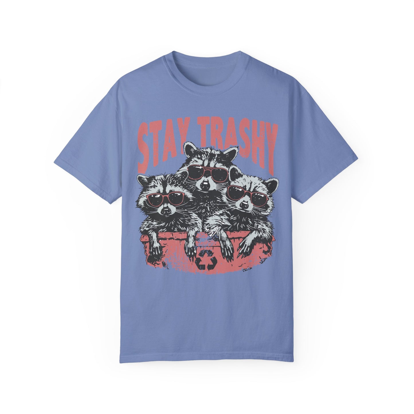 Stay Trashy T-shirt - Funny Raccoons Squad Shirt Washed Denim