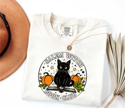 Comfort Colors Salem Witch Book Club, Black cat t-shirt