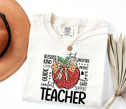 Apple Pencil Bow Teacher Shirt, Teacher Shirts