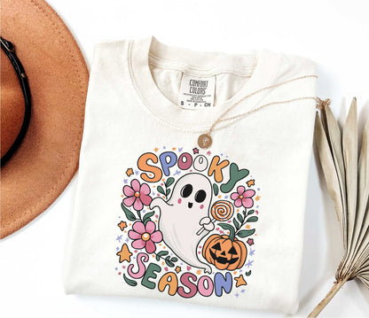 Halloween Floral Ghost Spooky Season Comfort Colors Shirt