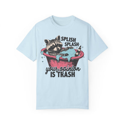 Funny Graphic Raccoon Shirt - Splish Splash Your Opinion is Trash Chambray