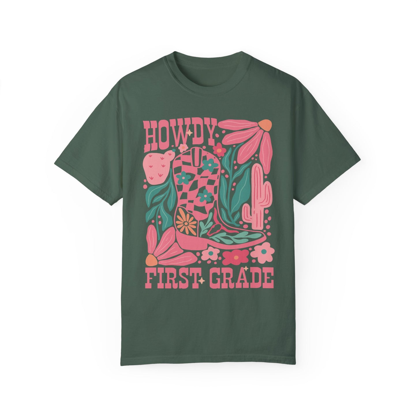 Howdy First Grade Teacher Shirt | Fun Apparel for Educators Blue Spruce