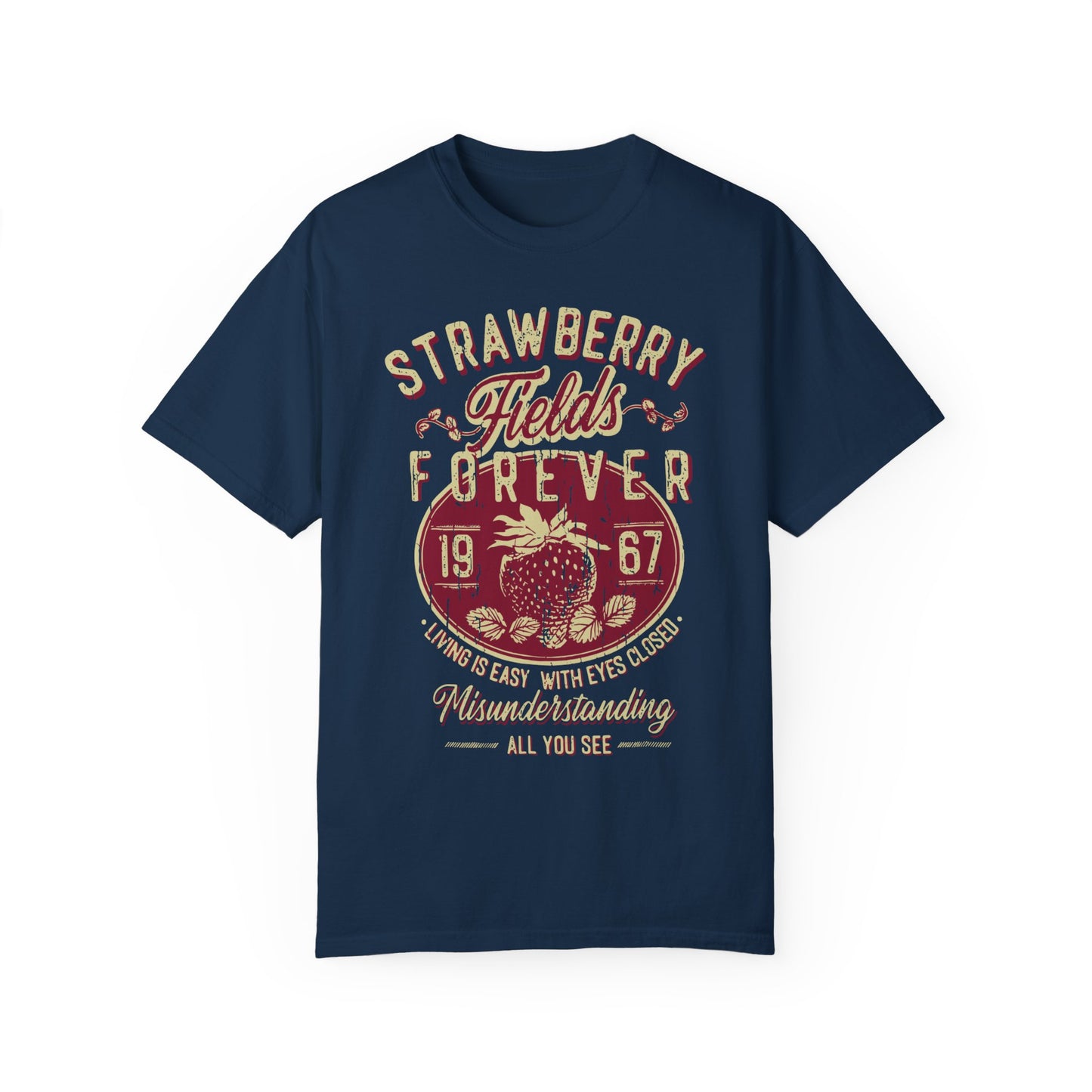 Old School Band Strawberry Fields Rock Band Tee Shirt True Navy