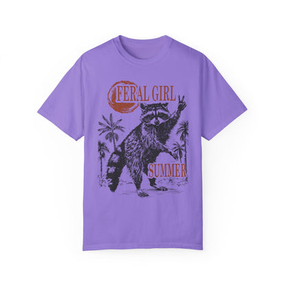 Feral Girl Summer Raccoon Shirt Violet