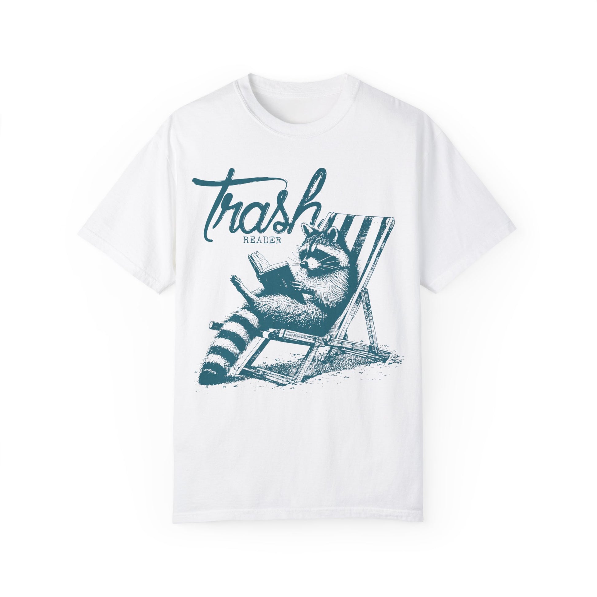 Raccoon Reading Book Trash Reader Shirt White