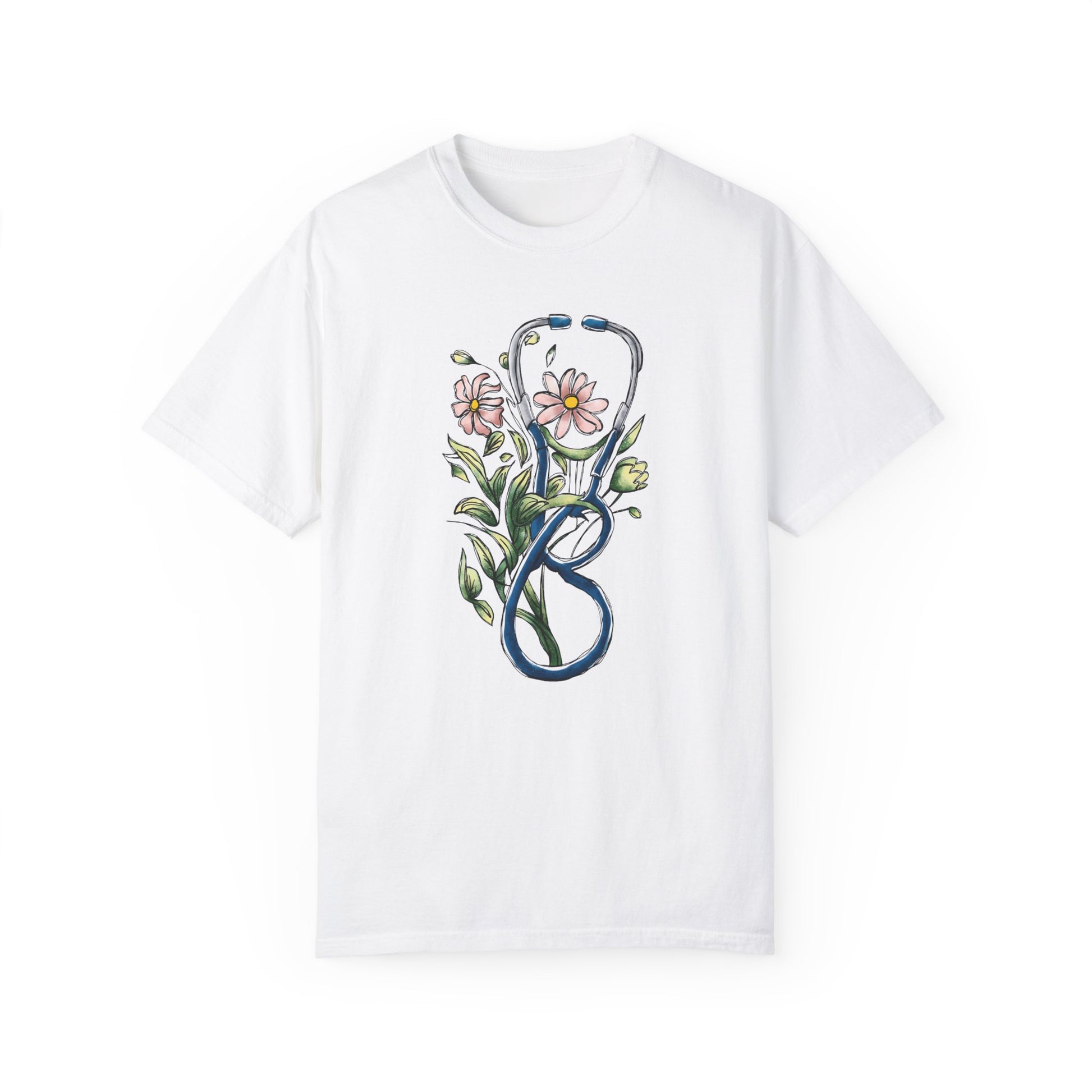 Floral Registered Nurse Shirt - Stylish Healthcare Apparel White