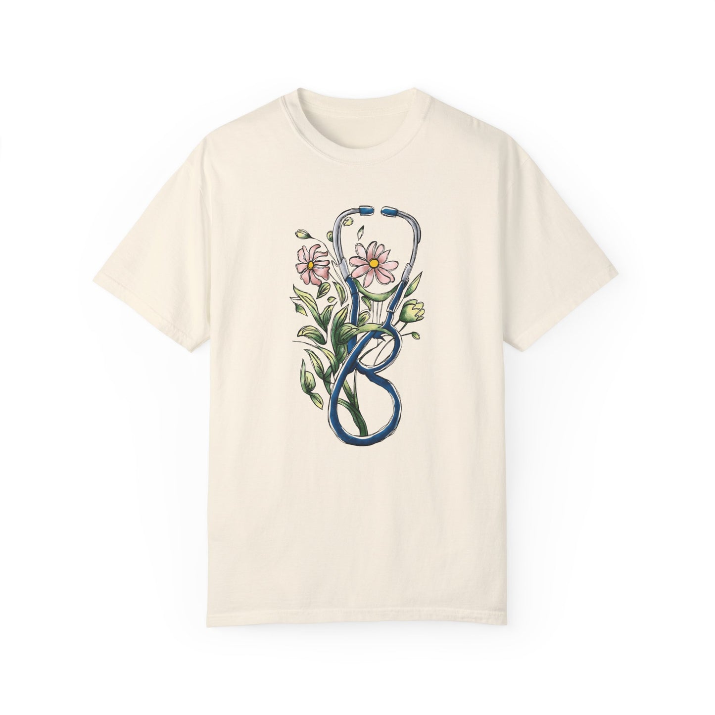 Floral Registered Nurse Shirt - Stylish Healthcare Apparel Ivory