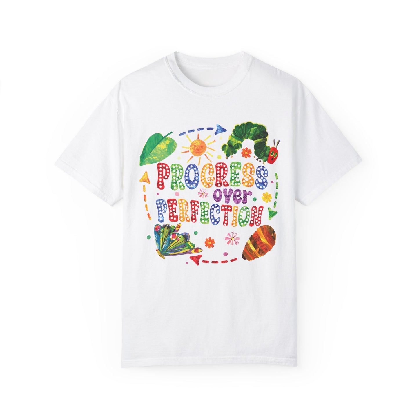 Progress Over Perfection Teacher Shirt - Inspirational Educator Apparel White