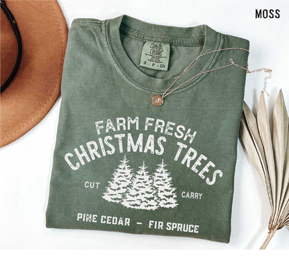 Christmas Trees T-shirt, Unisex Garment-Dyed Shirt